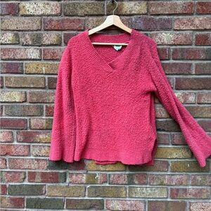 Anthropologie Pink V-Neck Sweater Plush Knit